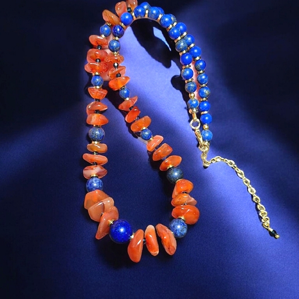 Handmade Carnelian/Lapis Lazuli Necklace 18+2"